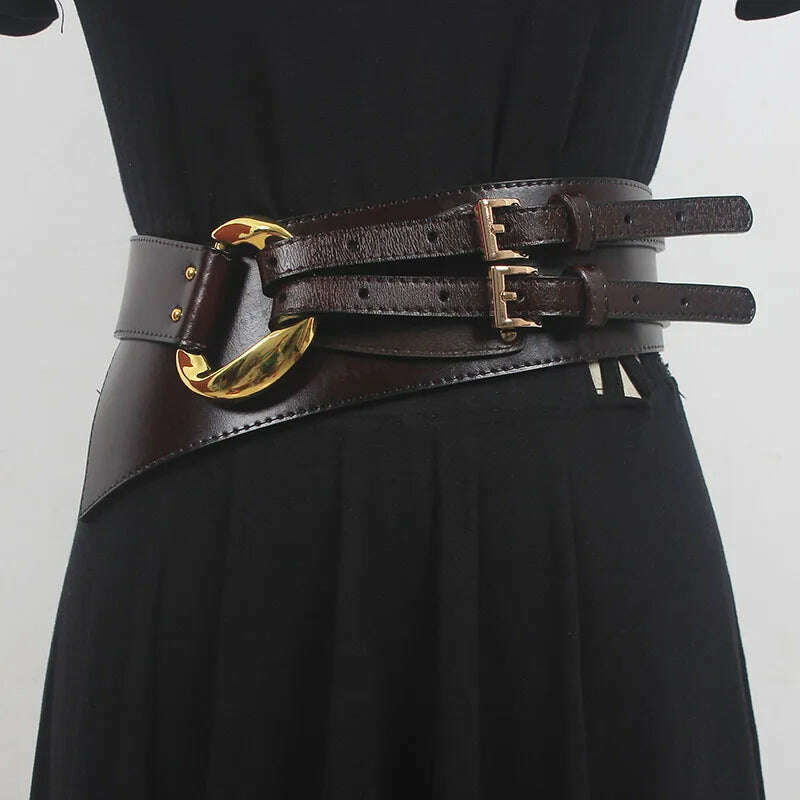 Fashion Wide Cowskin Cummerbund Women's Cummerbunds Knot Real Leather Waistbands For Dress Decorate Waist Belt Coat Accessorie, KIMLUD Women's Clothes