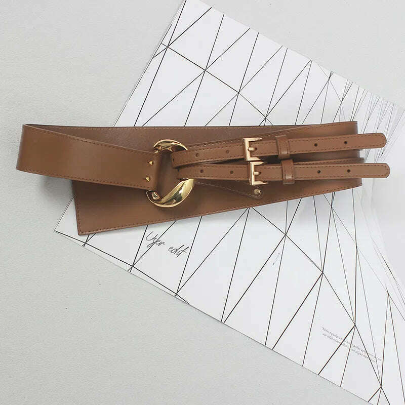Fashion Wide Cowskin Cummerbund Women's Cummerbunds Knot Real Leather Waistbands For Dress Decorate Waist Belt Coat Accessorie - KIMLUD