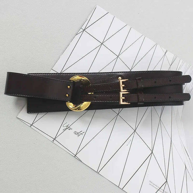 Fashion Wide Cowskin Cummerbund Women's Cummerbunds Knot Real Leather Waistbands For Dress Decorate Waist Belt Coat Accessorie - KIMLUD