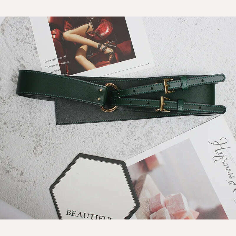 Fashion Wide Cowskin Cummerbund Women's Cummerbunds Knot Real Leather Waistbands For Dress Decorate Waist Belt Coat Accessorie - KIMLUD