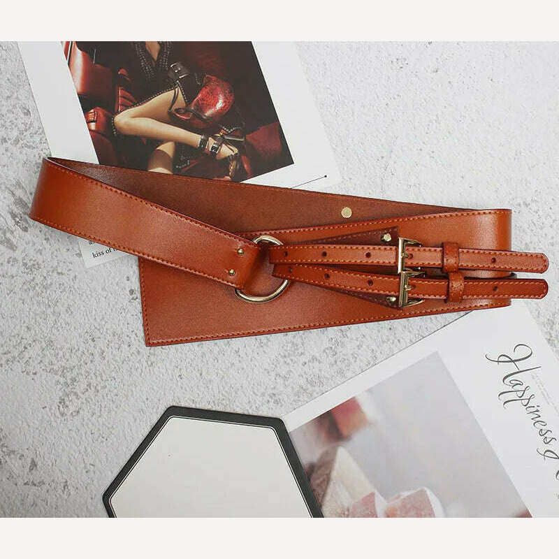 KIMLUD, Fashion Wide Cowskin Cummerbund Women's Cummerbunds Knot Real Leather Waistbands For Dress Decorate Waist Belt Coat Accessorie, 7 / 95cm, KIMLUD Women's Clothes