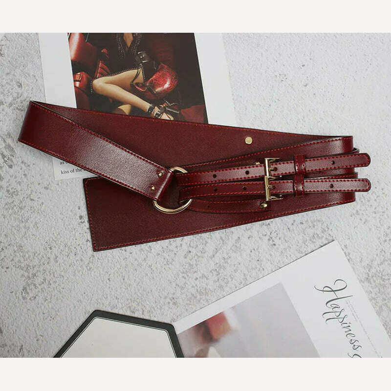 KIMLUD, Fashion Wide Cowskin Cummerbund Women's Cummerbunds Knot Real Leather Waistbands For Dress Decorate Waist Belt Coat Accessorie, 8 / 95cm, KIMLUD Women's Clothes