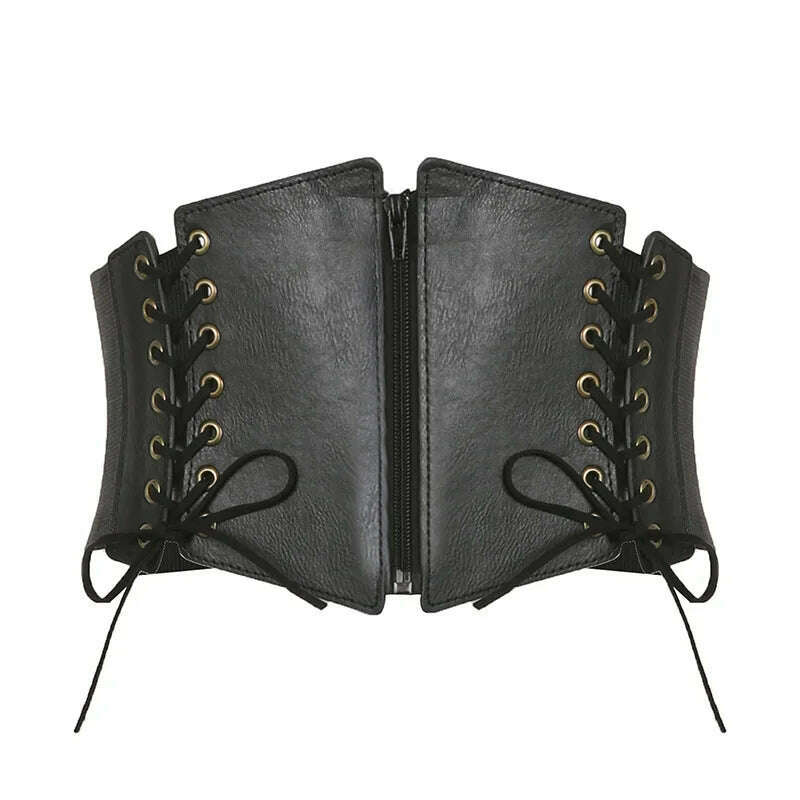 KIMLUD, Fashion Women Corset Wide Belt Pu Leather Slimming Body Waistband Ladies Elastic High Waist Belt Gothic Dress Girdle, KIMLUD Womens Clothes