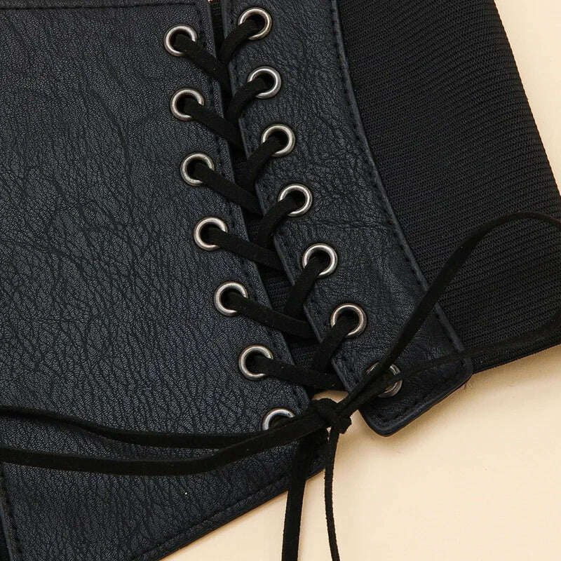 KIMLUD, Fashion Women Corset Wide Belt Pu Leather Slimming Body Waistband Ladies Elastic High Waist Belt Gothic Dress Girdle, KIMLUD Women's Clothes
