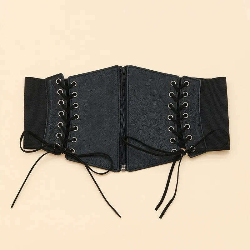 KIMLUD, Fashion Women Corset Wide Belt Pu Leather Slimming Body Waistband Ladies Elastic High Waist Belt Gothic Dress Girdle, KIMLUD Womens Clothes