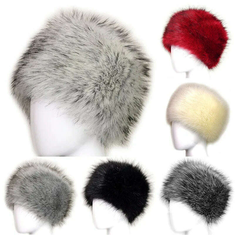 KIMLUD, Fashion Women Lady Faux Fox Fur Cossack Style Russian Winter Hats Warm Cap, KIMLUD Womens Clothes