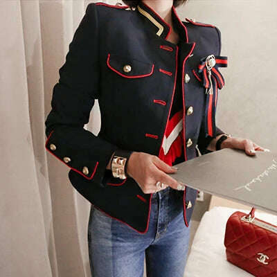 KIMLUD, Fashion Women OL Korean Vintage Coat Button Suit Comfortable High Quality Outerwear Female Cute Work Style Jacket Streetwear, Navy Blue / S, KIMLUD Women's Clothes