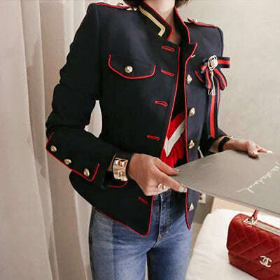 KIMLUD, Fashion Women OL Korean Vintage Coat Button Suit Comfortable High Quality Outerwear Female Cute Work Style Jacket Streetwear, Navy Blue / M, KIMLUD APPAREL - Womens Clothes