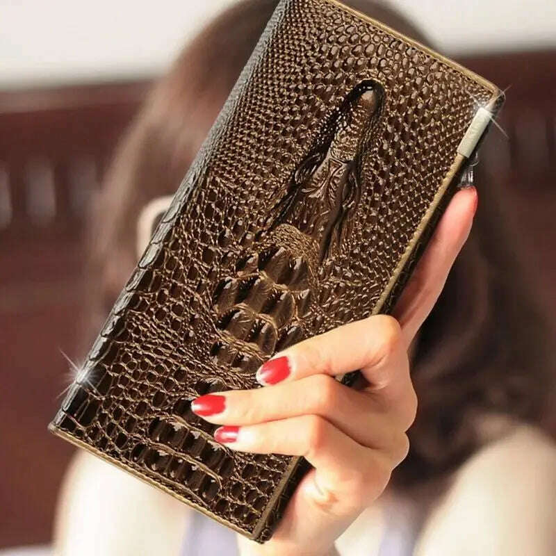 KIMLUD, Fashion Women Wallet Hasp Coin Purses Holders Brand Genuine Leather 3D Embossing Alligator Ladies Crocodile Long Clutch Wallets, KIMLUD Women's Clothes
