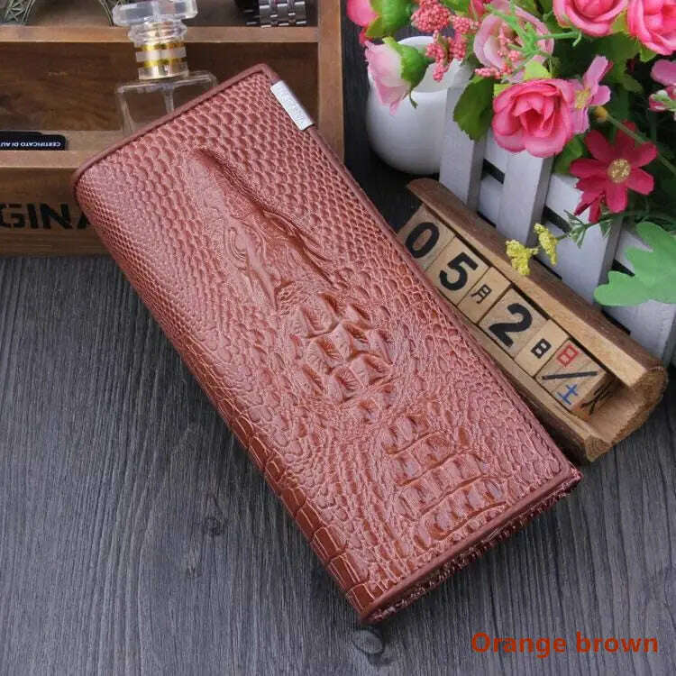 KIMLUD, Fashion Women Wallet Hasp Coin Purses Holders Brand Genuine Leather 3D Embossing Alligator Ladies Crocodile Long Clutch Wallets, KIMLUD Womens Clothes
