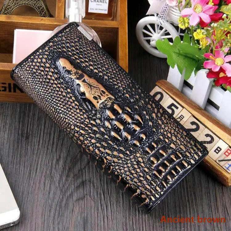 KIMLUD, Fashion Women Wallet Hasp Coin Purses Holders Brand Genuine Leather 3D Embossing Alligator Ladies Crocodile Long Clutch Wallets, 9, KIMLUD Women's Clothes