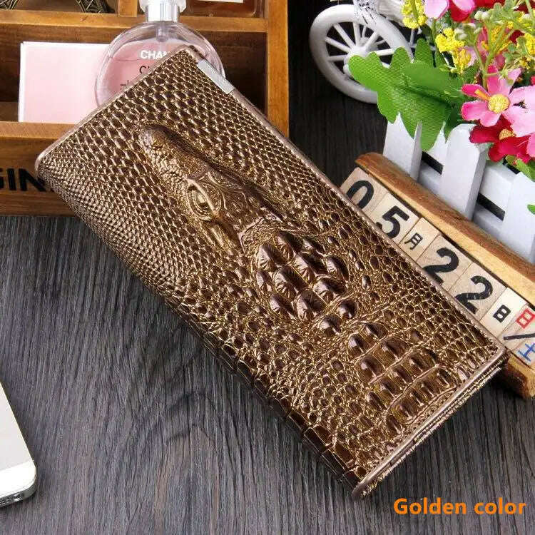 KIMLUD, Fashion Women Wallet Hasp Coin Purses Holders Brand Genuine Leather 3D Embossing Alligator Ladies Crocodile Long Clutch Wallets, 7, KIMLUD Women's Clothes