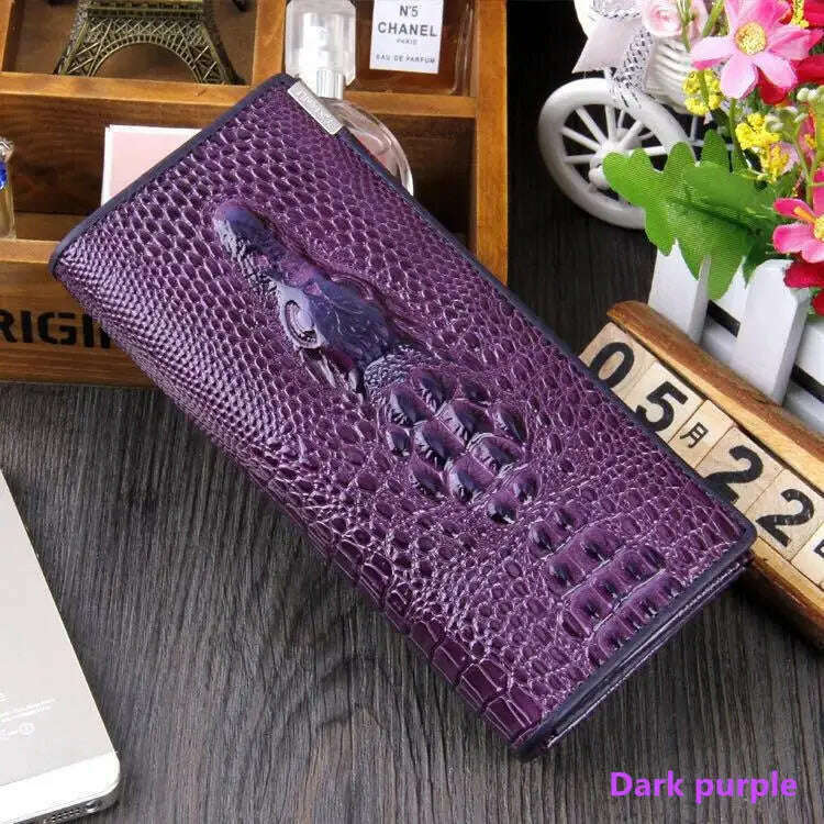 KIMLUD, Fashion Women Wallet Hasp Coin Purses Holders Brand Genuine Leather 3D Embossing Alligator Ladies Crocodile Long Clutch Wallets, KIMLUD Womens Clothes