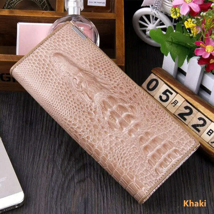KIMLUD, Fashion Women Wallet Hasp Coin Purses Holders Brand Genuine Leather 3D Embossing Alligator Ladies Crocodile Long Clutch Wallets, 6, KIMLUD Women's Clothes