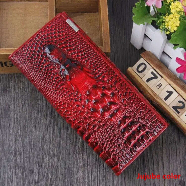 KIMLUD, Fashion Women Wallet Hasp Coin Purses Holders Brand Genuine Leather 3D Embossing Alligator Ladies Crocodile Long Clutch Wallets, 10, KIMLUD Women's Clothes
