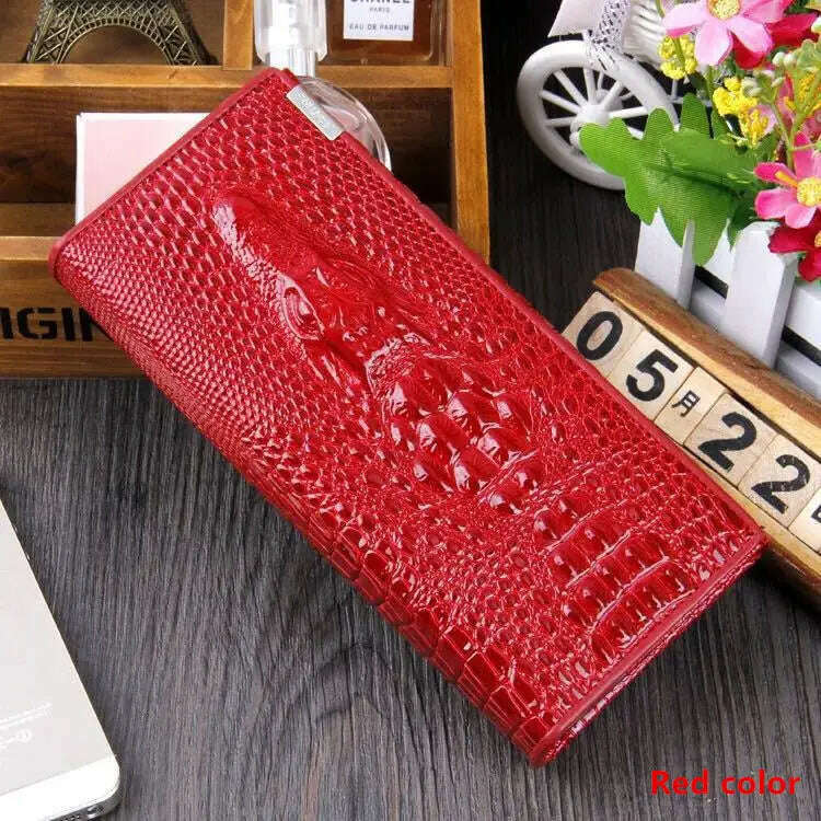 KIMLUD, Fashion Women Wallet Hasp Coin Purses Holders Brand Genuine Leather 3D Embossing Alligator Ladies Crocodile Long Clutch Wallets, KIMLUD Womens Clothes