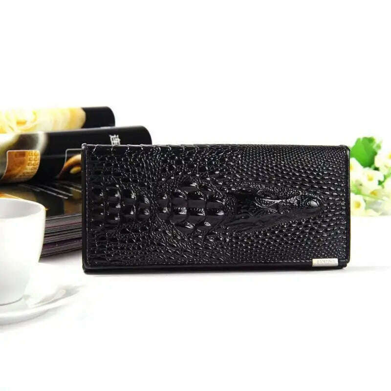 KIMLUD, Fashion Women Wallet Hasp Coin Purses Holders Brand Genuine Leather 3D Embossing Alligator Ladies Crocodile Long Clutch Wallets, KIMLUD Womens Clothes