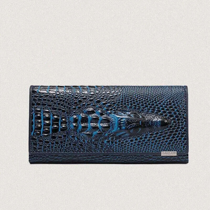 KIMLUD, Fashion Women Wallet Hasp Coin Purses Holders Brand Genuine Leather 3D Embossing Alligator Ladies Crocodile Long Clutch Wallets, KIMLUD Womens Clothes