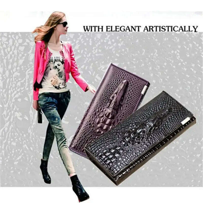 KIMLUD, Fashion Women Wallet Hasp Coin Purses Holders Brand Genuine Leather 3D Embossing Alligator Ladies Crocodile Long Clutch Wallets, KIMLUD Womens Clothes