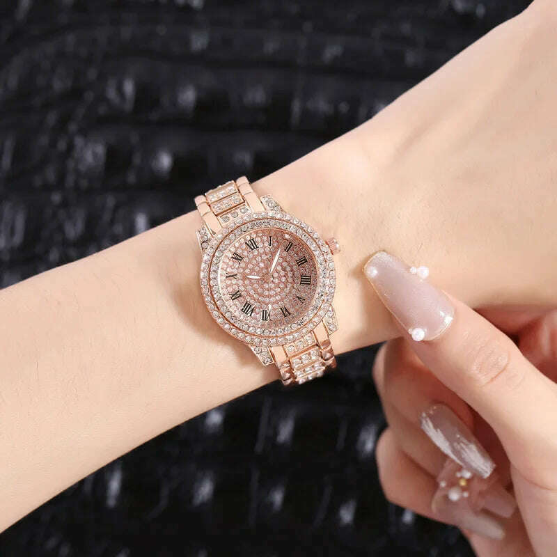 Fashion Women Watch with Shiny Diamond Quartz Watch Ladies Luxury Brand Ladies Women Bracelet Crystal Watches Relogio Feminino, KIMLUD Women's Clothes