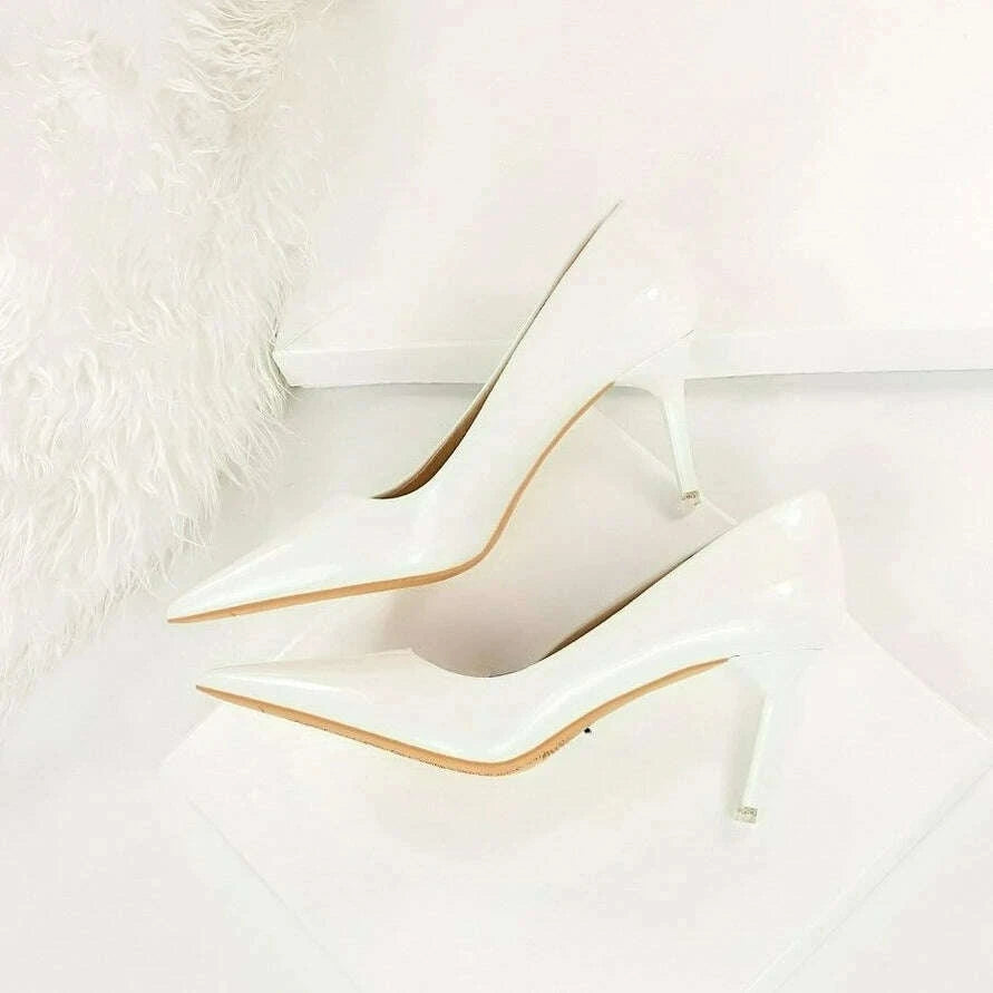 Fashion Women's High Heels Shallow Pumps Simple Office Shoes Pointed Toe Ladies Wedding Shoes Sexy Painted Leather Women Shoes