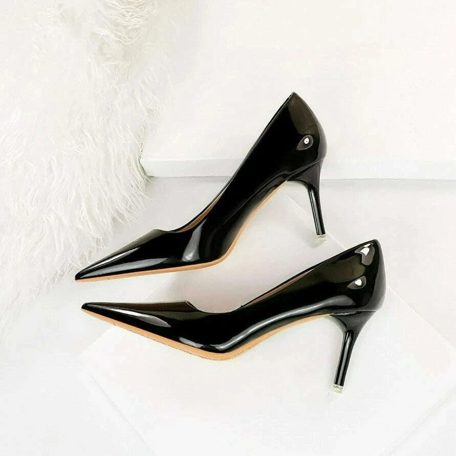 Fashion Women's High Heels Shallow Pumps Simple Office Shoes Pointed Toe Ladies Wedding Shoes Sexy Painted Leather Women Shoes