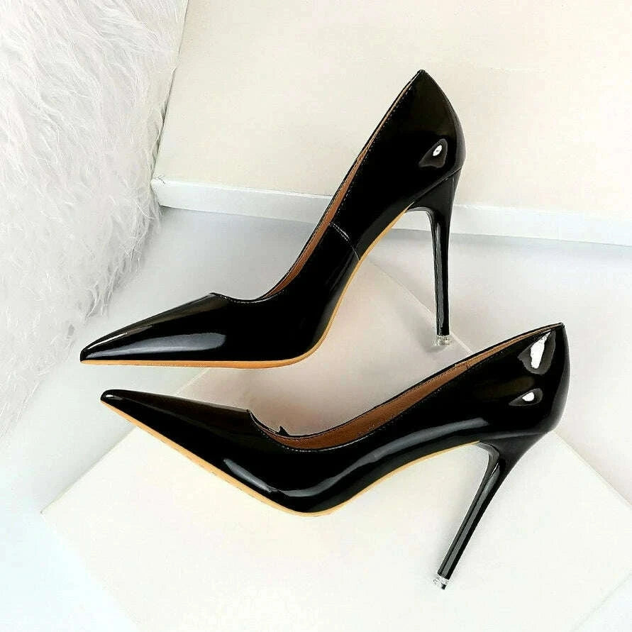 Fashion Women's High Heels Shallow Pumps Simple Office Shoes Pointed Toe Ladies Wedding Shoes Sexy Painted Leather Women Shoes