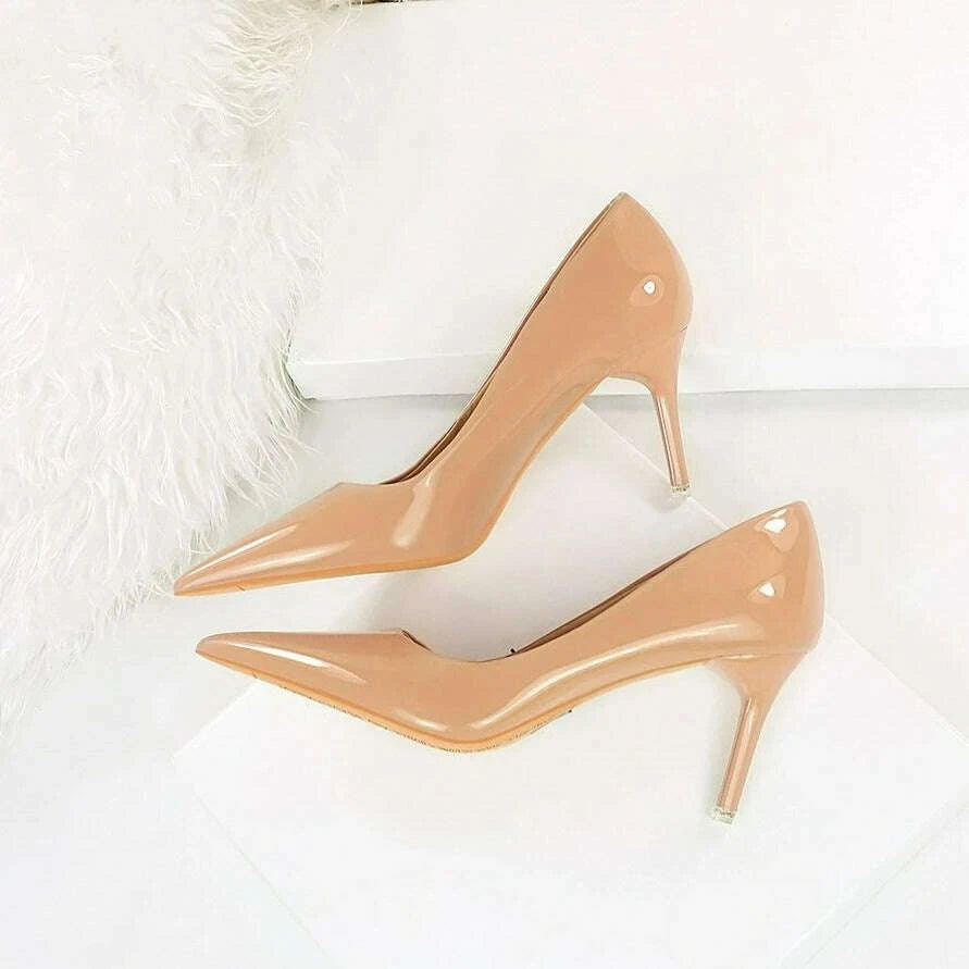 Fashion Women's High Heels Shallow Pumps Simple Office Shoes Pointed Toe Ladies Wedding Shoes Sexy Painted Leather Women Shoes