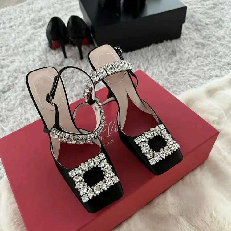KIMLUD, Fashion Womens Shoes 2023 Square Toe Sandals Stiletto Heels Buckle Luxury Open High Girls Comfort Wedding Shoes, KIMLUD Women's Clothes