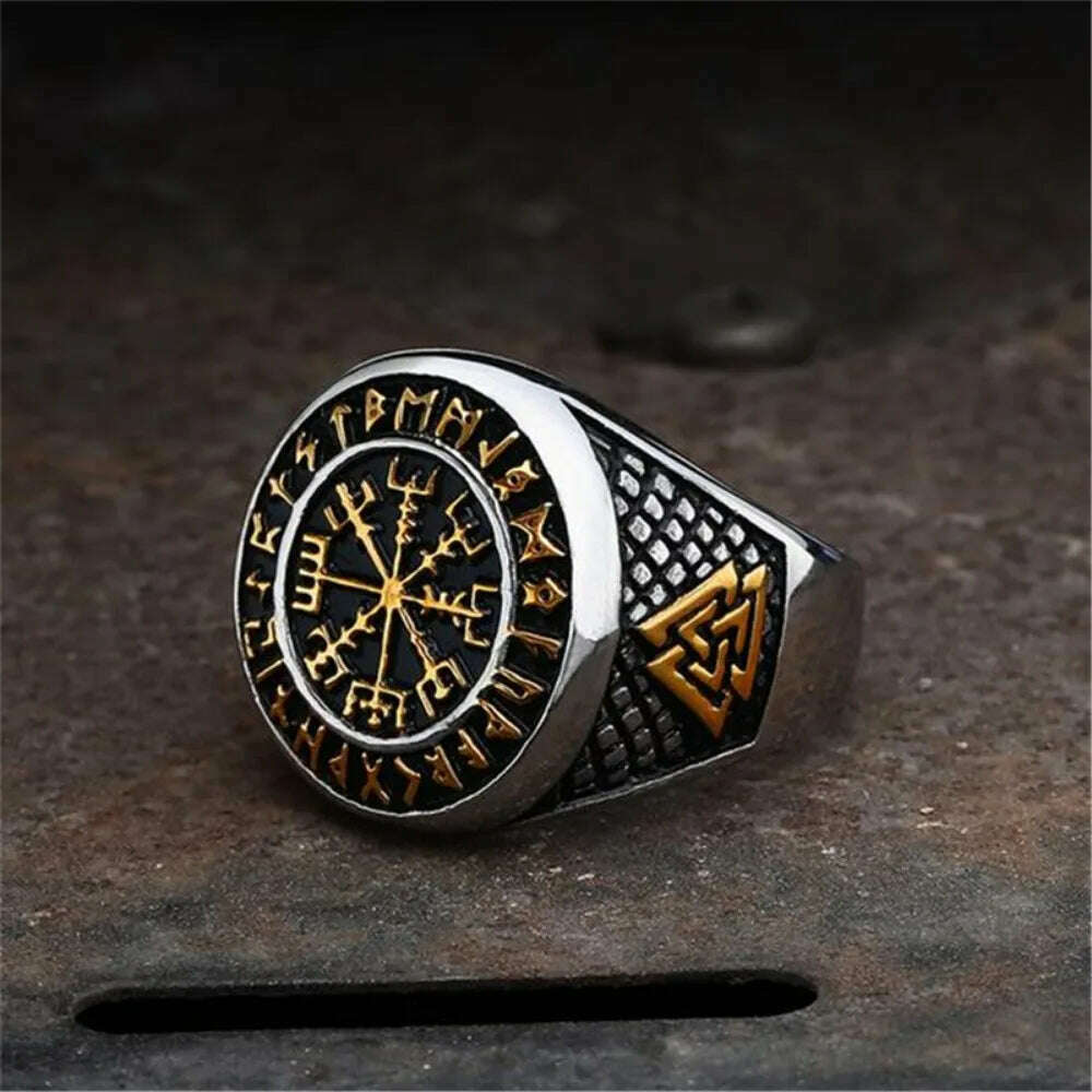 KIMLUD, Fashionable Retro Nordic Viking Letter Ring Men's Punk Ring Hip Hop Rock Party Motorcycle Accessories Jewelry Accessories Gifts, 12, KIMLUD APPAREL - Womens Clothes
