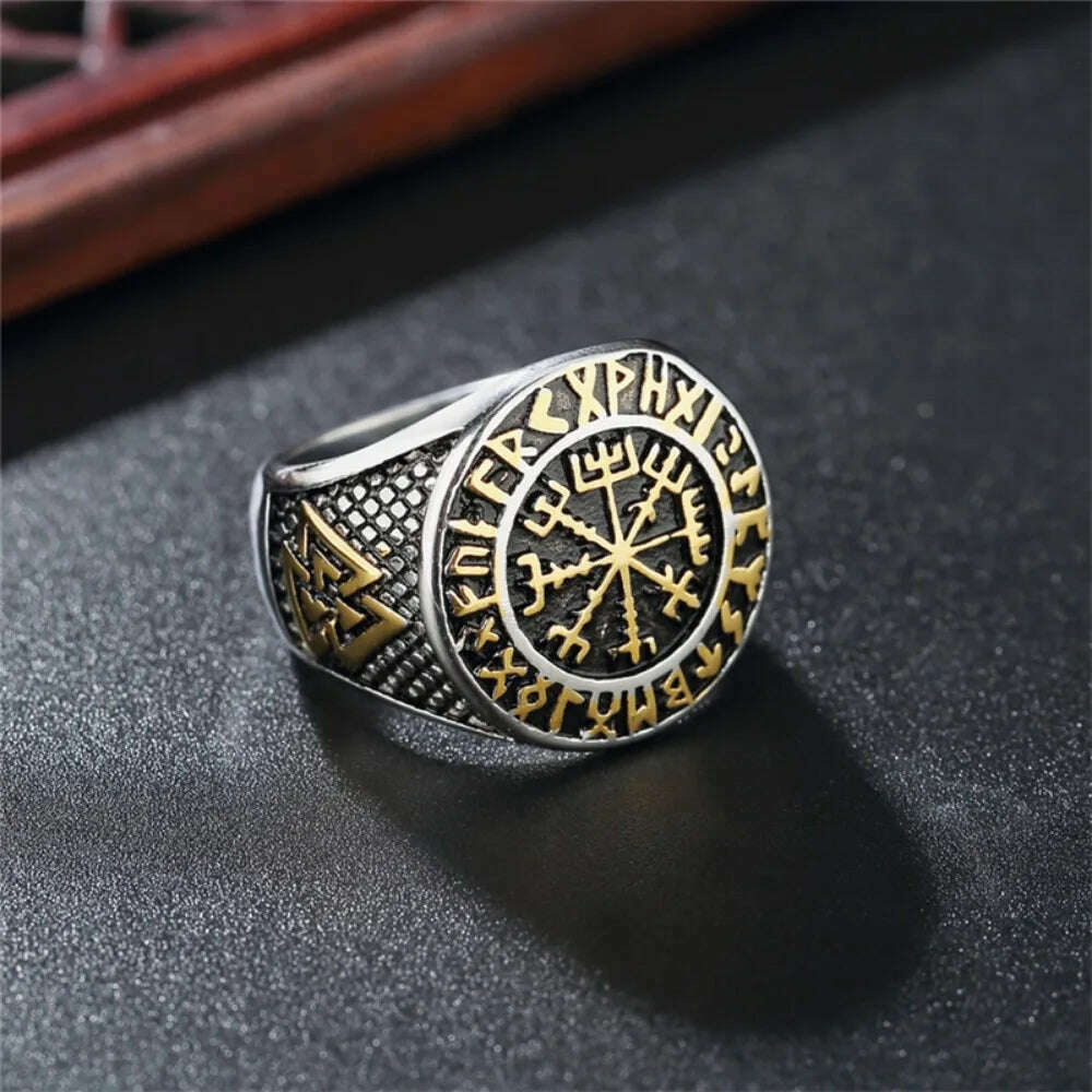 KIMLUD, Fashionable Retro Nordic Viking Letter Ring Men's Punk Ring Hip Hop Rock Party Motorcycle Accessories Jewelry Accessories Gifts, KIMLUD Womens Clothes