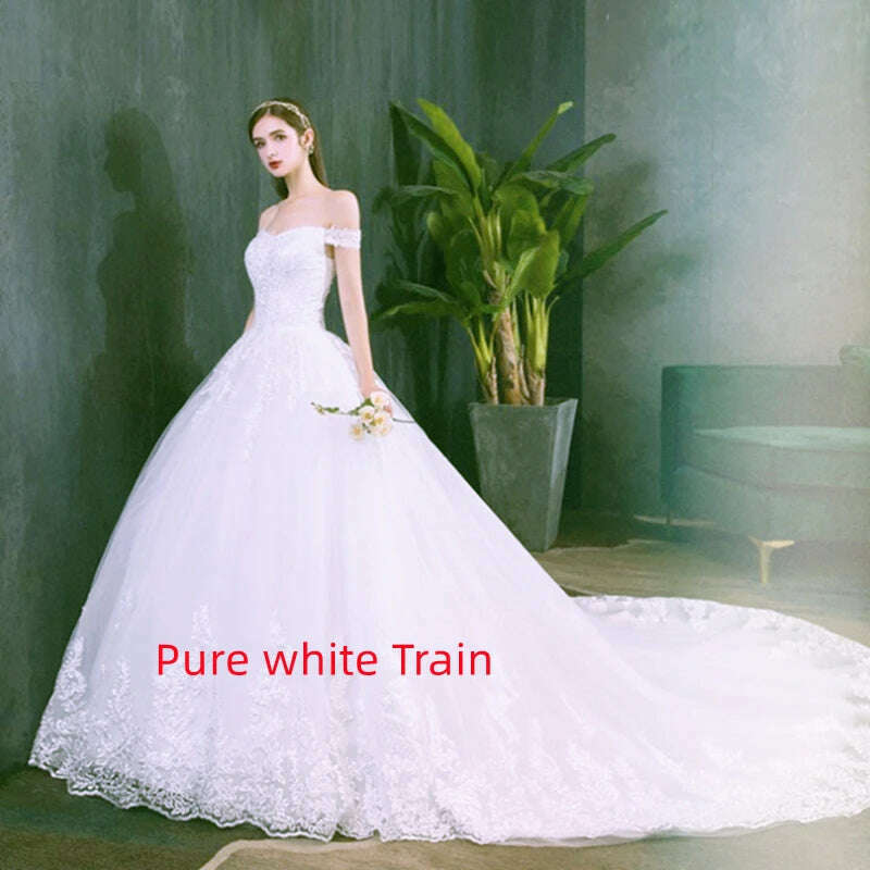 KIMLUD, Fasthion Elegant Luxury Appliques Lace Pluse Size Wedding Dress Full Sleeves Long Train Bride Gown Vestidos De Noiva, Off Shoulder White / 20W, KIMLUD Womens Clothes