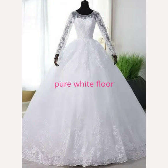 KIMLUD, Fasthion Elegant Luxury Appliques Lace Pluse Size Wedding Dress Full Sleeves Long Train Bride Gown Vestidos De Noiva, pure white floor / 26W, KIMLUD Womens Clothes