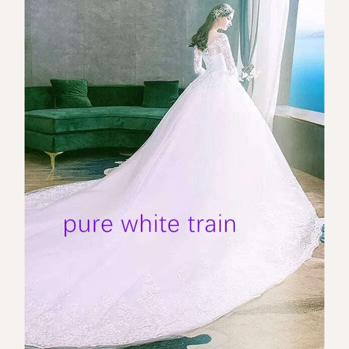 KIMLUD, Fasthion Elegant Luxury Appliques Lace Pluse Size Wedding Dress Full Sleeves Long Train Bride Gown Vestidos De Noiva, Pure white train / 18W, KIMLUD Women's Clothes