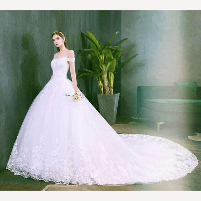 KIMLUD, Fasthion Elegant Luxury Appliques Lace Pluse Size Wedding Dress Full Sleeves Long Train Bride Gown Vestidos De Noiva, KIMLUD Women's Clothes