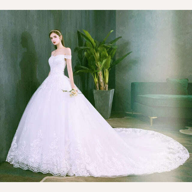 Fasthion Elegant Luxury Appliques Lace Pluse Size Wedding Dress Full Sleeves Long Train Bride Gown Vestidos De Noiva - KIMLUD