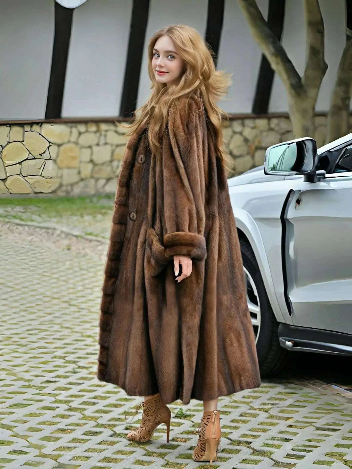 Faux Mink Fur Coat - Long Length - Dark Brown | KIMLUD