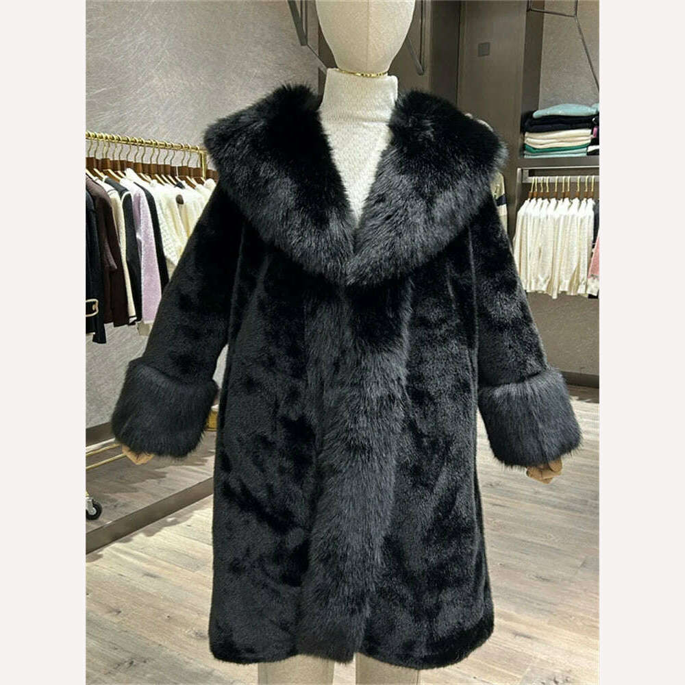 KIMLUD, Faux Mink Fur Coat 2024 Winter New Fashion Thick Warmth Fur Coat, Black / One Size, KIMLUD APPAREL - Womens Clothes