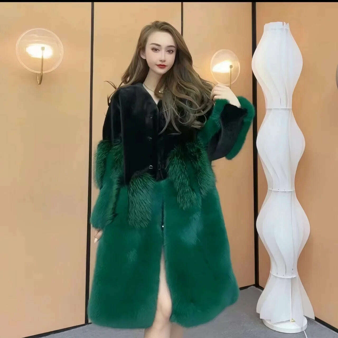 KIMLUD, Faux Mink Fur Coat for Women, Loose and Long, Spliced Single Contrasting Overcoat, Vintage Warm Jacket, Female Tops, New, Winte, KIMLUD Women's Clothes