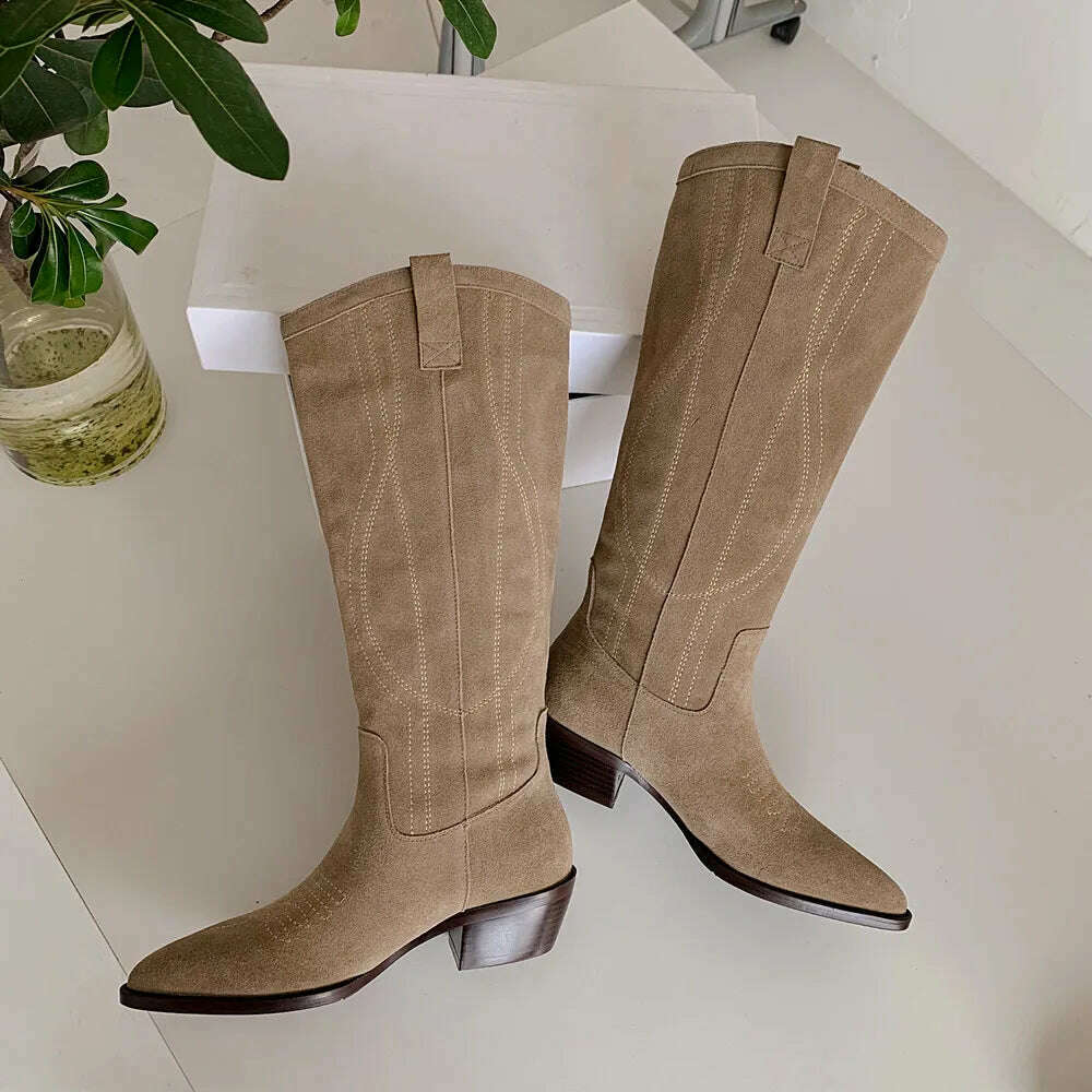KIMLUD, FEDONAS Popular Western Women Knee-High Boots Cow Suede Leather High Quality Shoes Woman Pointed Toe Office Lady Autumn Winter, xingD / 3, KIMLUD APPAREL - Womens Clothes