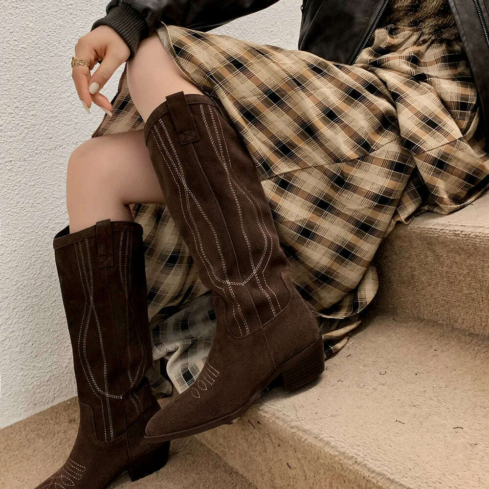 KIMLUD, FEDONAS Popular Western Women Knee-High Boots Cow Suede Leather High Quality Shoes Woman Pointed Toe Office Lady Autumn Winter, KIMLUD Womens Clothes