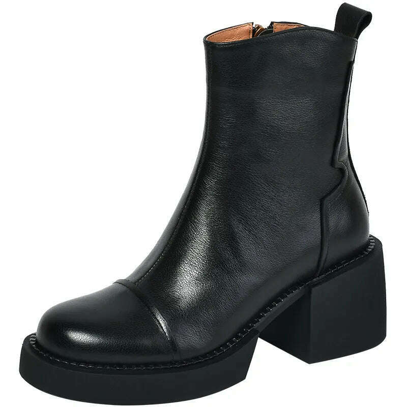 FEDONAS Retro Mature Female Concise Women Ankle Boots Genuine Leather Thick Heels Autumn Winter Side Zipper Office Shoes Woman - KIMLUD