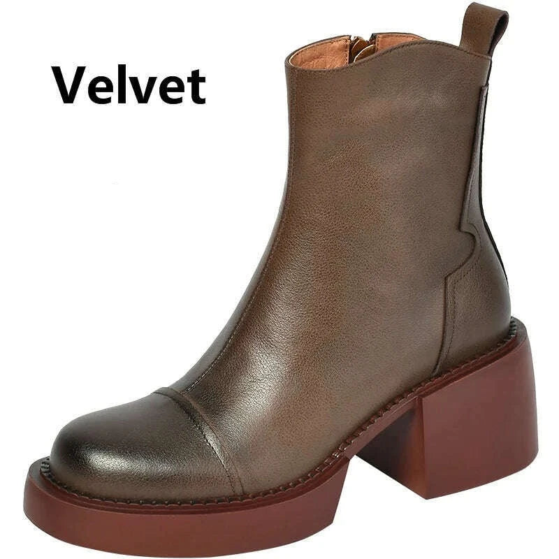 FEDONAS Retro Mature Female Concise Women Ankle Boots Genuine Leather Thick Heels Autumn Winter Side Zipper Office Shoes Woman - KIMLUD