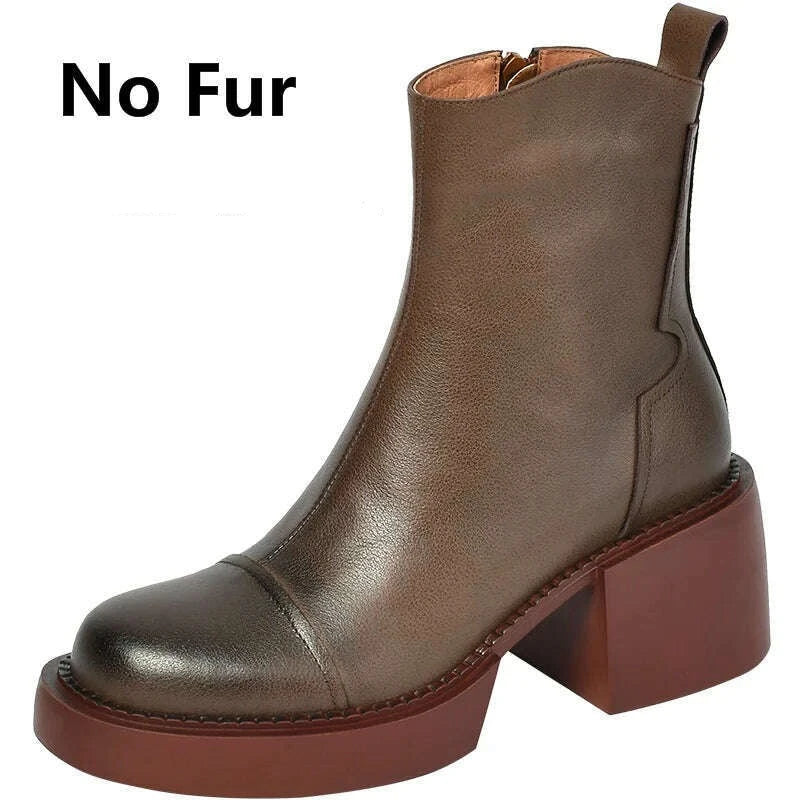 FEDONAS Retro Mature Female Concise Women Ankle Boots Genuine Leather Thick Heels Autumn Winter Side Zipper Office Shoes Woman - KIMLUD