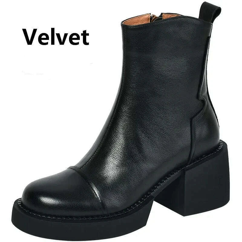 KIMLUD, FEDONAS Retro Mature Female Concise Women Ankle Boots Genuine Leather Thick Heels Autumn Winter Side Zipper Office Shoes Woman, blackR / 3, KIMLUD Women's Clothes