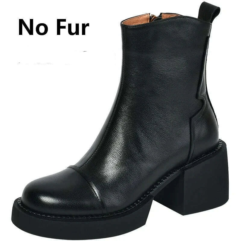 FEDONAS Retro Mature Female Concise Women Ankle Boots Genuine Leather Thick Heels Autumn Winter Side Zipper Office Shoes Woman - KIMLUD