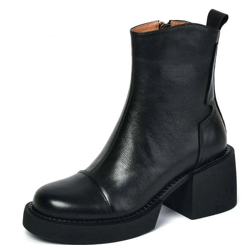 FEDONAS Retro Mature Female Concise Women Ankle Boots Genuine Leather Thick Heels Autumn Winter Side Zipper Office Shoes Woman - KIMLUD