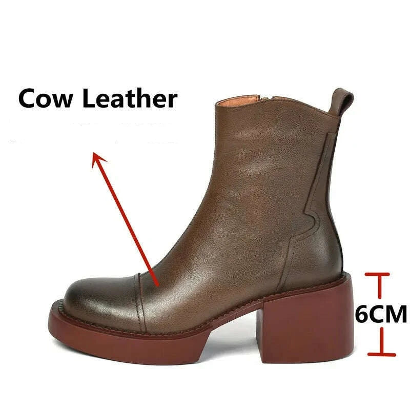 FEDONAS Retro Mature Female Concise Women Ankle Boots Genuine Leather Thick Heels Autumn Winter Side Zipper Office Shoes Woman - KIMLUD