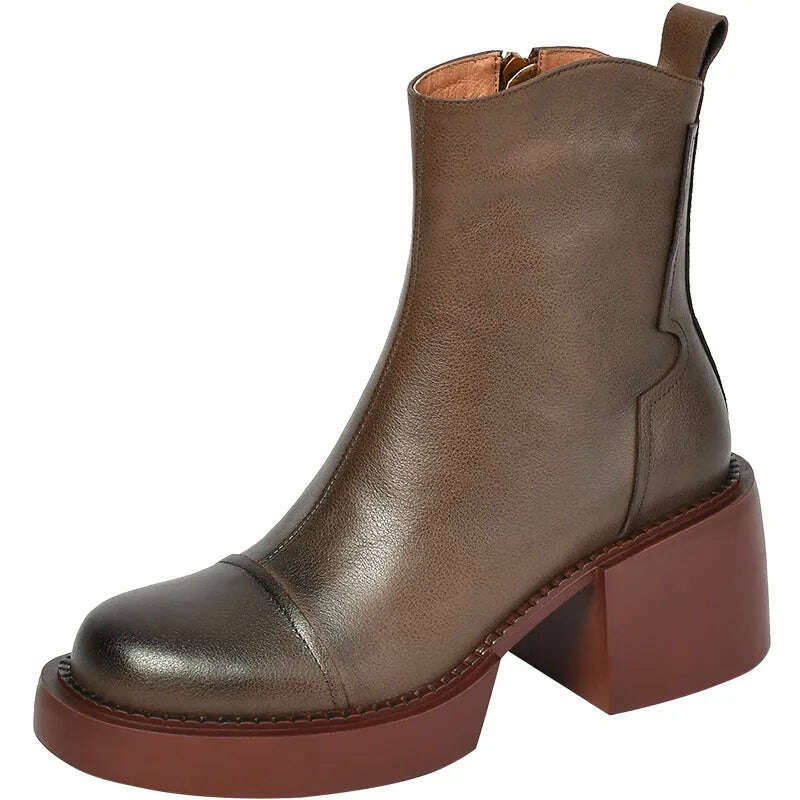 FEDONAS Retro Mature Female Concise Women Ankle Boots Genuine Leather Thick Heels Autumn Winter Side Zipper Office Shoes Woman - KIMLUD