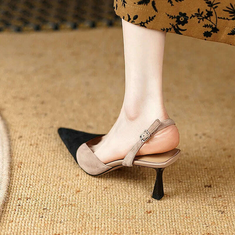 KIMLUD, FEDONAS Women Sandals Mixed Colors Kid Suede Leather Thin Heels Pointed Toe Pumps Shoes Woman Wedding Party Prom Fashion Elegant, KIMLUD Womens Clothes